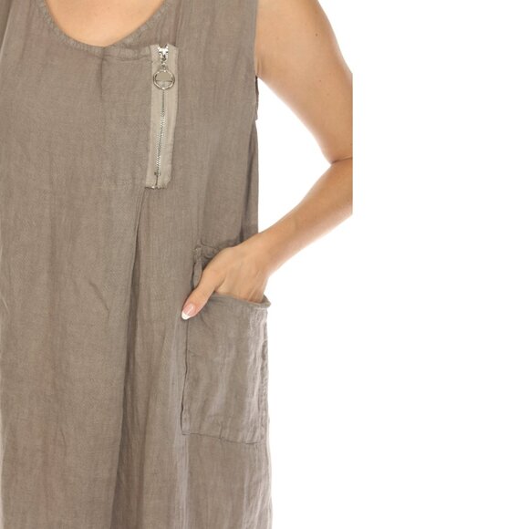 Taupe Pocket Dress with Zipper Detail - Picture 6 of 6